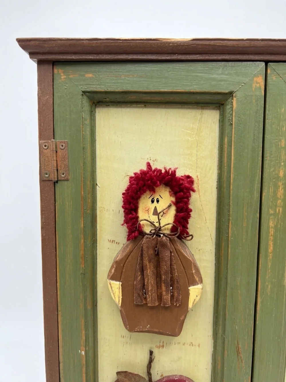 Rustic Country Decorative Wall Cabinet with Wooden and Fabric Applique Details
